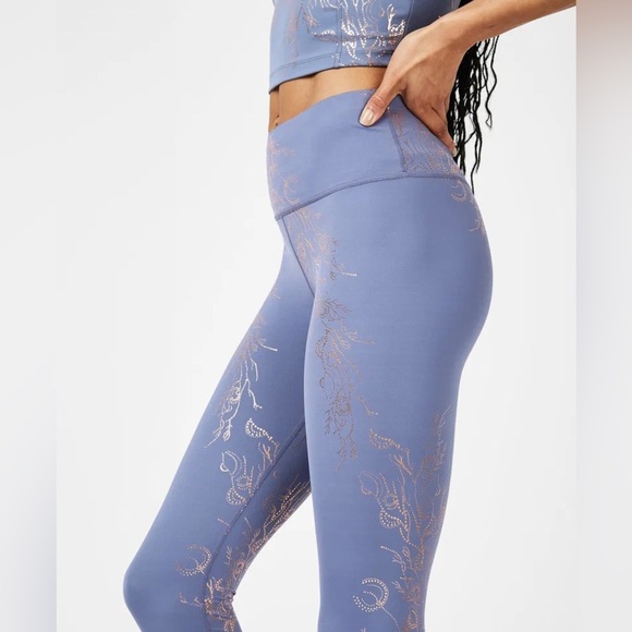 EUC Sweaty Betty Goddess Foil Leggings Crown Blue Bronze Full Length Size S - Picture 1 of 6
